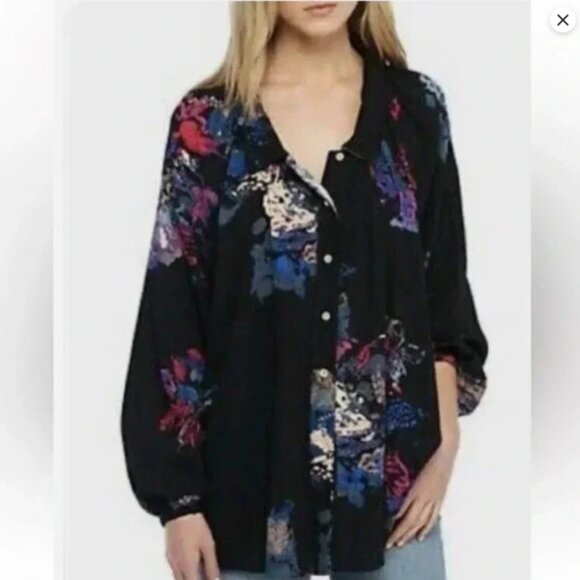 Free People Meadow Lark Button-Up Floral Tunic Top – Black – Women’s Small - Picture 5 of 11